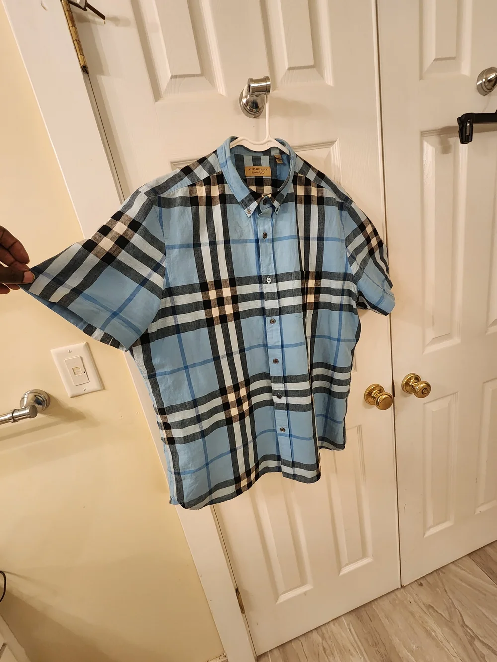 Burberry Light Blue Check Button Up Shirt